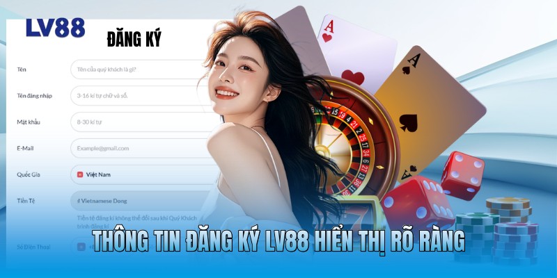 Thông tin đăng ký LV88 hiển thị rõ ràng
